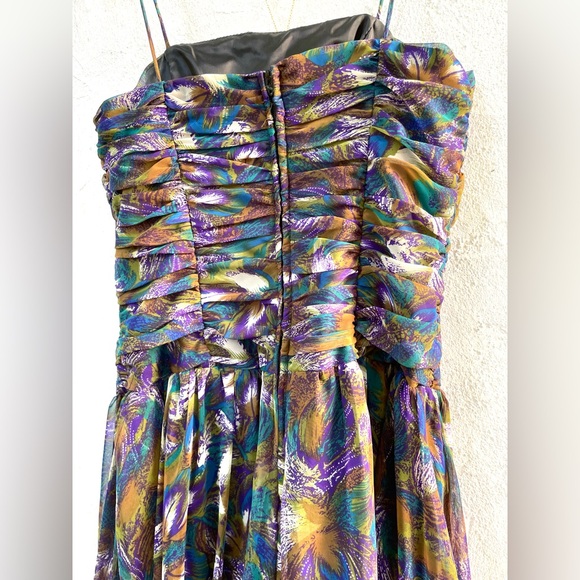 Vintage 80’s Peacock Feathers Party Dress 🦚/ 80’s Prom Dress/ Boho Party Dress - Picture 13 of 17